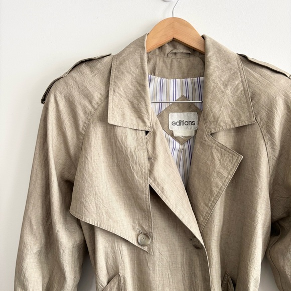 Vintage Tan Texture Classic Longline Trench Coat - Picture 3 of 15
